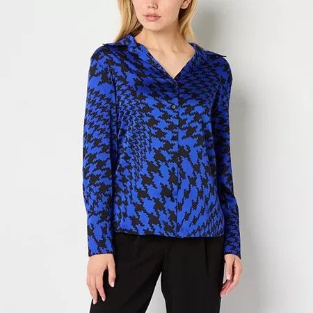 Photo 1 of Worthington Womens Long Sleeve Regular Fit Button-Down Shirt, Medium, Blue
