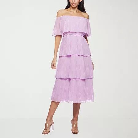 Photo 1 of Premier Amour Off the Shoulder Womens Sleeveless MIDI Shift Dress, 14, Purple