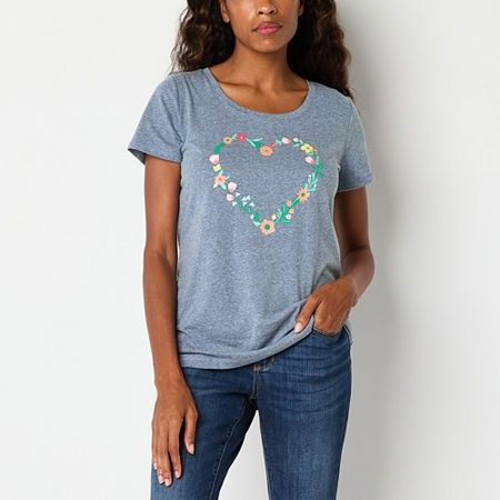 Photo 1 of St. John's Bay Womens Crew Neck Short Sleeve Graphic T-Shirt, Large, Blue