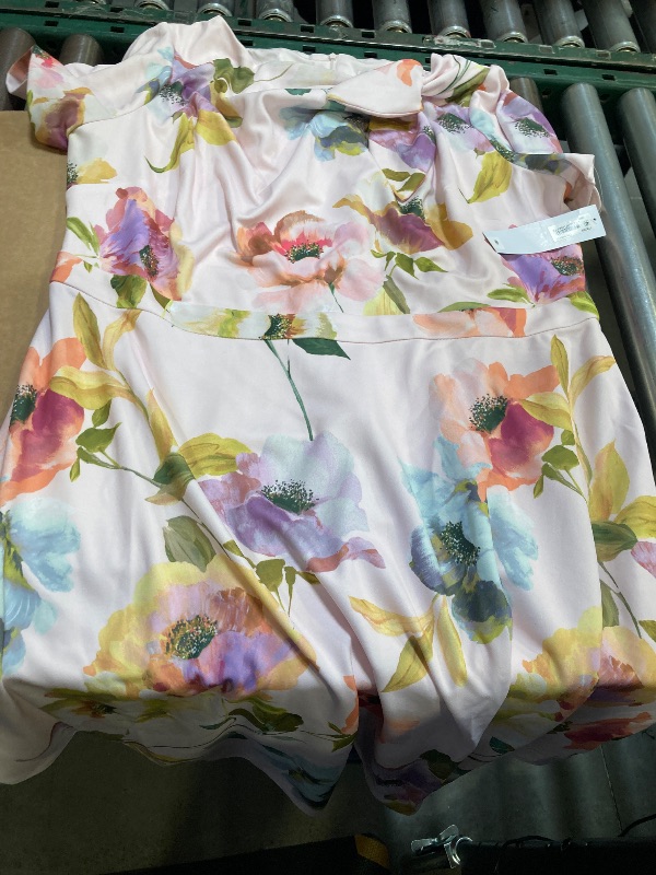 Photo 1 of London Times Women's Dresses Women's A-Line Midi Dress - Short Sleeve Fitted Waist with Bow Detail - Versatile Floral Dresses, Cream/Blue, 16
