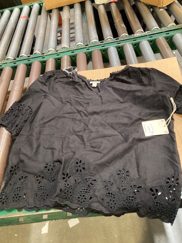 Photo 1 of A.n.a Eyelet Womens V Neck Short Sleeve Blouse, Medium, Black