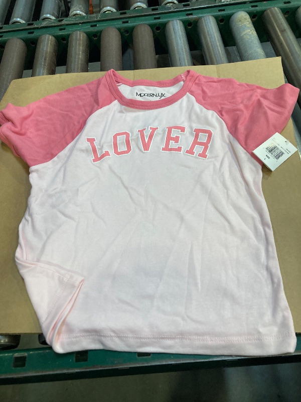 Photo 1 of Jerry Leigh Lover Raglan Baby Tee Womens Crew Neck Short Sleeve Juniors Crop Top, Large, Pink