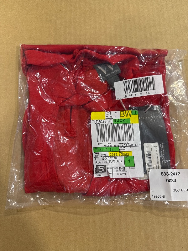 Photo 1 of Worthington Womens Keyhole Neck Short Sleeve Satin Blouse, Large, Red
