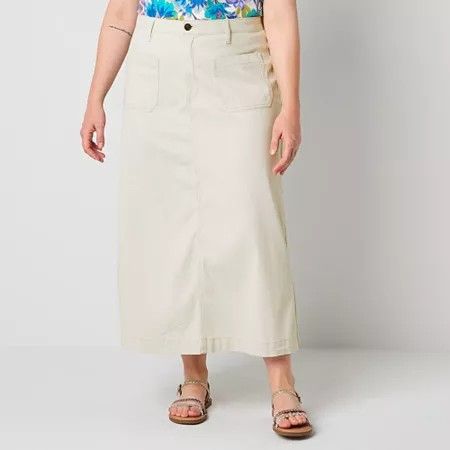 Photo 1 of St. John's Bay Womens Mid Rise Maxi Skirt - Plus, 18w, Beige
