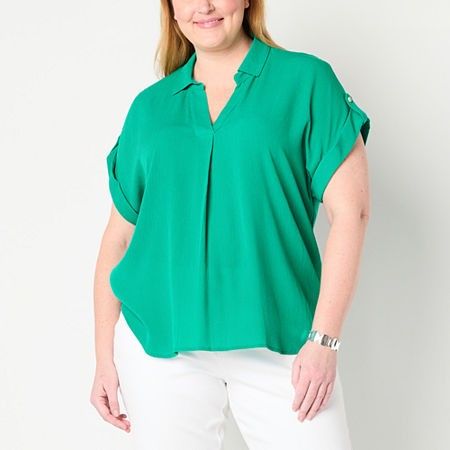 Photo 1 of Liz Claiborne Womens V Neck Short Sleeve Plus Blouse, 2x, Green

