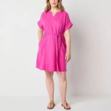 Photo 1 of St. John's Bay Womens Short Sleeve Shift Dress Tall, Medium Tall, Pink