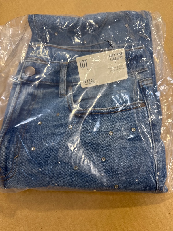 Photo 1 of A.n.a Tall Embellished Womens High Rise Straight Leg Jean, 10 Tall, Blue
