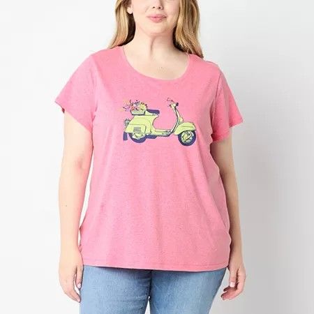 Photo 1 of St. John's Bay Plus Womens Crew Neck Short Sleeve Graphic T-Shirt, 1x, Pink
