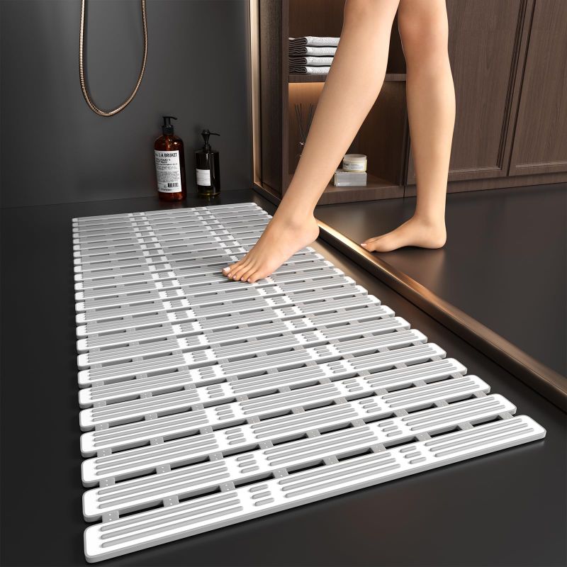 Photo 1 of XIYUNTE Shower Mat Non Slip Bath Mat for Tub - 36 x 16 Inch Bathtub Mat Non Slip Shower Mat for Inside Shower, TPE Bath Mat with Powerful Suction Cup and Drain Holes, Easy to Cut, Grey	