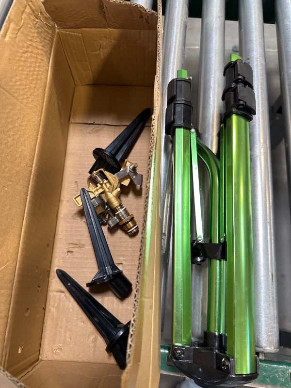 Photo 1 of Triumpeek Impact Sprinkler on Tripod Base with Stakes, 360 Degree Large Area Coverage Irrigator with Extension Legs, Adjustable Brass Sprinkler Head Nozzle and 3/4" NH Inlet Hose Connection (1)
