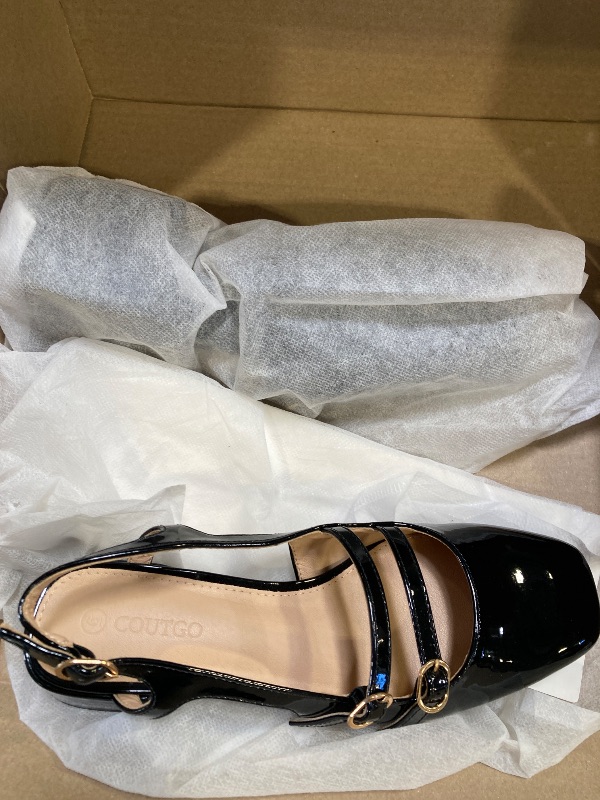 Photo 1 of Coutgo Womens Mary Jane Chunky Low Heels Slingback Pumps Closed Square Toe Wedding Dress Shoes, Black, Size 6=