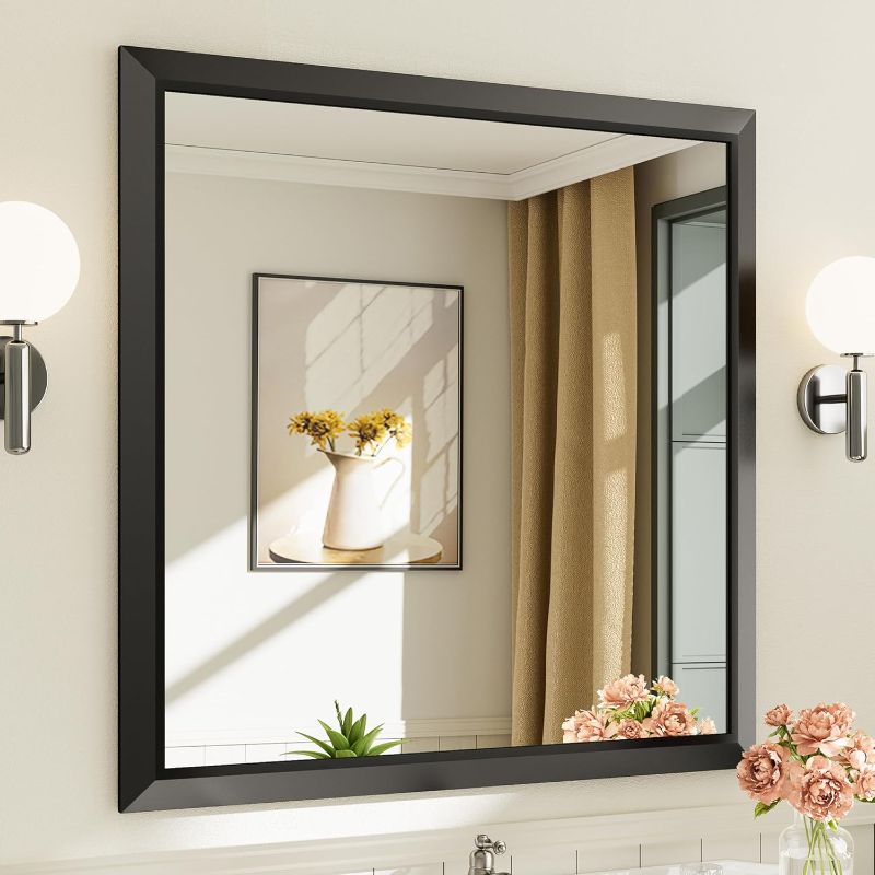 Photo 1 of 36x36 Inch Black Bathroom Mirror for Wall, Thick Metal Framed Rectangle Mirrors for Over Sink, Bedroom, Living Room, Entryway, Anti-Rust, HD Tempered Glass
