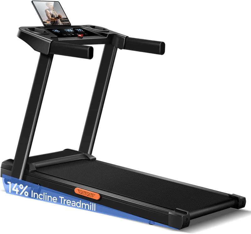 Photo 1 of 3-in-1 Treadmill with 14% Incline, Portable Treadmills for Home with Handle, Foldable Treadmills with 300 Lbs Weight Capacity, 3.0HP Quiet Walking Pad Treadmill, Three Touch Screen
