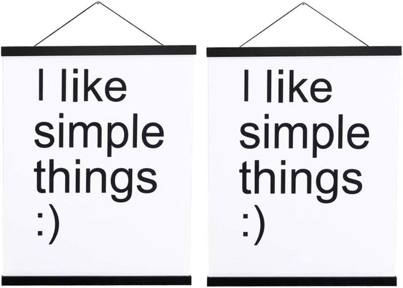 Photo 1 of 2 Pack Magnetic Poster Hanger Frame, 30x40 30x20 30x24 Light Wood Wooden Magnet Canvas Artwork Print Dowel Poster Hangers Frames Hanging Kit (Black, 30", 2 Packs)
