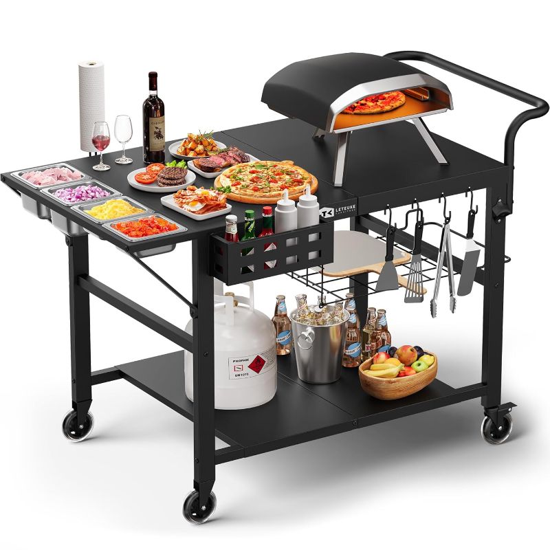 Photo 1 of Leteuke Pizza Oven Table Grill Cart for Blackstone Griddle,  Outdoor Pizza Oven Stand Fits Ninja, Griddle Cuisinart , Gozney, Solo Sove , BBQ Prep Tables with Seasoning Tray, 47.2x27.5x35.8
