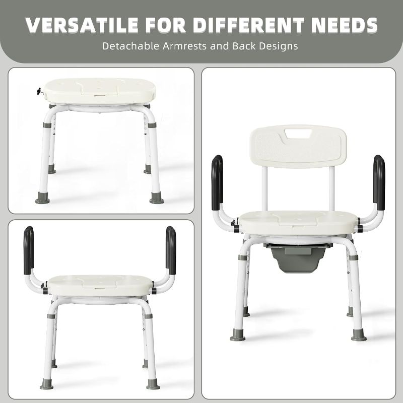 Photo 1 of Bedside Commode for Seniors,Portable Toilet for Adults with Arms & Removable Bucket,Height Adjustable Commode Chair for Toilet?Swivel Shower Chair for Inside Shower for Handicapped, Adults