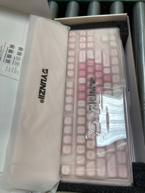 Photo 1 of YUNZII B87 Wireless Mechanical Keyboard,QMK/VIA Programmable,TKL Layout 87 Keys,BT/2.4G/USB-C,Hot Swap Gasket Mount RGB Backlit Gaming with Wrist Rest for Win/Mac (Pink, Milk V2)