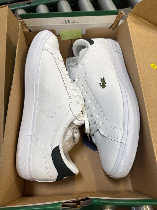 Photo 1 of Lacoste Men's Powercourt Leather Sneakers, White & Dark Green, 12
