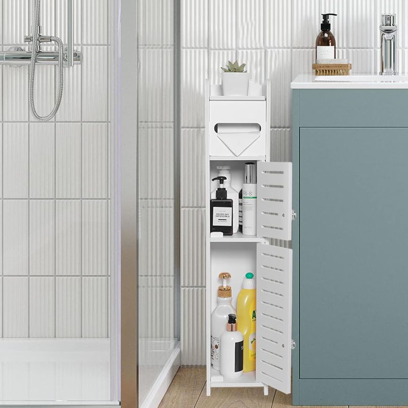 Photo 1 of TuoxinEM Storage Cabinet for Small Spaces, Over The Toilet Cabinet for Skinny Bathroom Storage Corner Floor, Slim Paper Holder with 2 Doors & Shelves (White)
