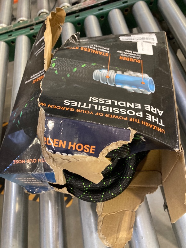 Photo 1 of PowerFlow Garden Hose, NON-EXPANDABLE 25 Feet Premium Quality Stainless Steel Metal Water Hose with Durable Fabric Skin, Hose For Commercial, Residential Use, Bonus 10-way Spray Nozzle (25 Ft, Black)