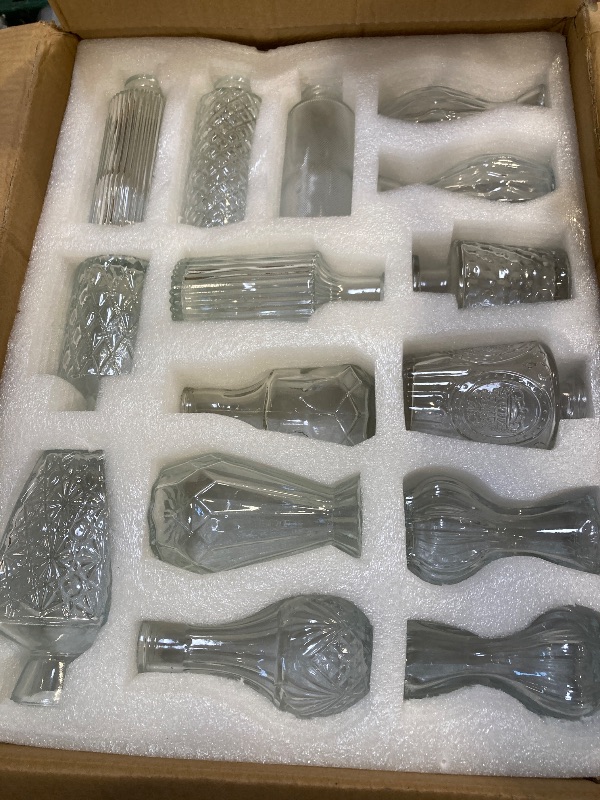 Photo 1 of 36pcs  Vases Set Small Vintage Glass Bottles Clear Bud Vases in Bulk Multiple Shape Cute Glass Vases for Rustic Wedding Centerpieces Table Decorations and Home Decor(Clear)