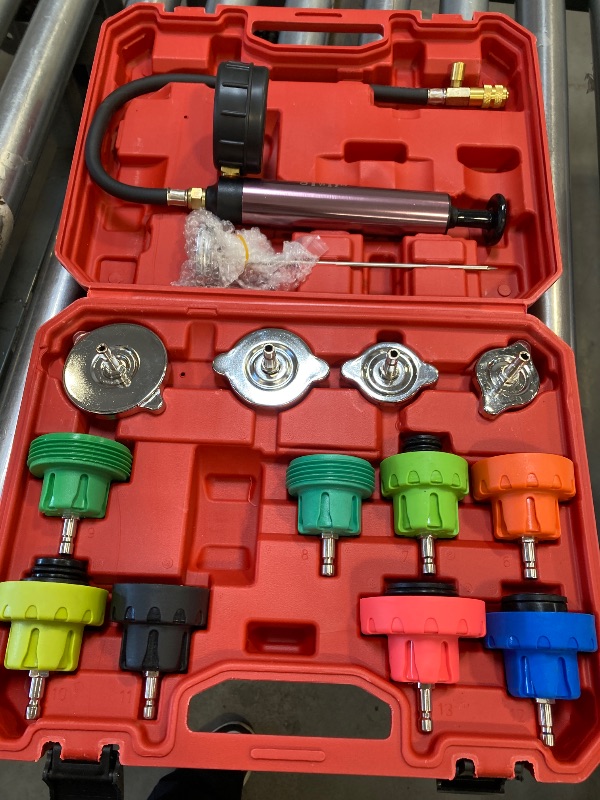 Photo 1 of HZAUTOS 14PCS Pressure Leak Tester Tool Kit, Radiator Pump Pressure Tester Kit for Automotive Cooling System Water Tank Leakage Detection