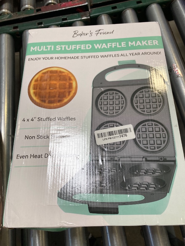 Photo 1 of Baker's Friend Multi Stuffed Waffle Maker Thick, 4-Slice with 1.2'' Thick & 4'' Dia, Belgian Mini Waffle Maker Flip, Nonstick Breakfast Sandwich Maker, Stuffed Waffle Iron, Aqua