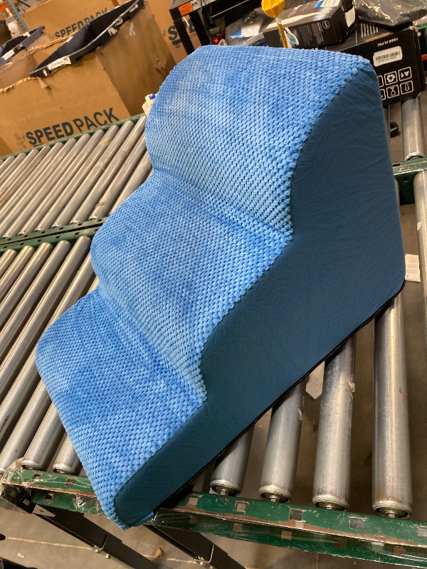 Photo 1 of Zerbuger Dog Ramp and Stair for Bed 16" H-20 H,3-Step Cat Stair for Sofa and Chair,4-Step Dog Ramp for High Bed and Window,Durable Nonslip Fabric Cover for Indoor (Blue-16“H, Pet Friendly, 3)