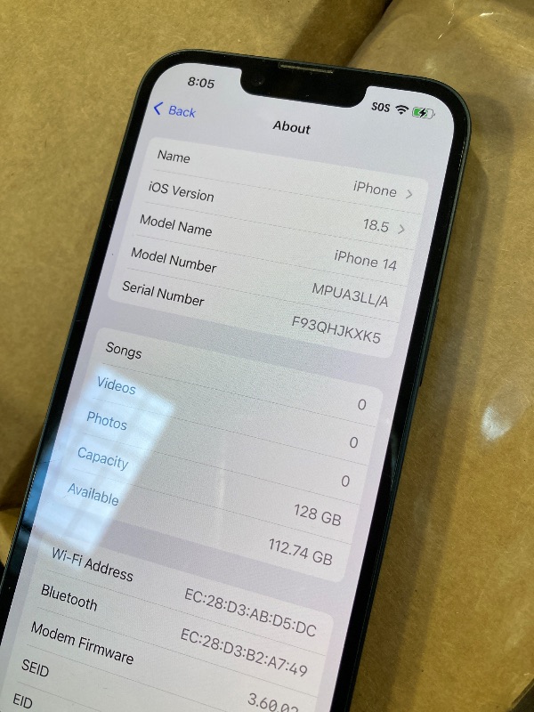 Photo 1 of Apple iPhone 14, 256GB, Midnight - Unlocked Clean status