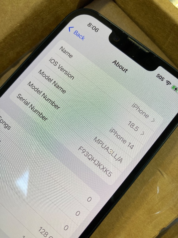 Photo 1 of Apple iPhone 14, 256GB, Midnight - Unlocked Clean status