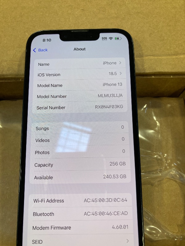 Photo 1 of Apple iPhone 13, 256GB, Midnight - Unlocked*Clean status*