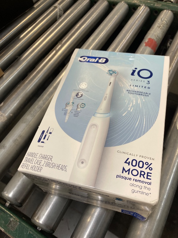 Photo 1 of Oral-B iO Deep Clean Rechargeable Electric Powered Toothbrush, White with iO Series 3 Limited, 2 Brush Heads and Travel Case - Pressure Sensor to Protect Gums - 3 Cleaning Settings - 2 Minute Timer