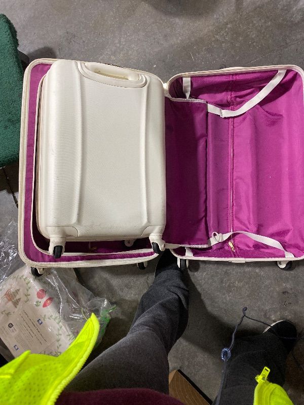 Photo 1 of 3 Piece Set Hardside Expandable Luggage with USB Charging Port and Cup Holder, TSA Lock Spinner Wheels Suitcase for International Travel, Lightweight Carry On Checked Baggage, White