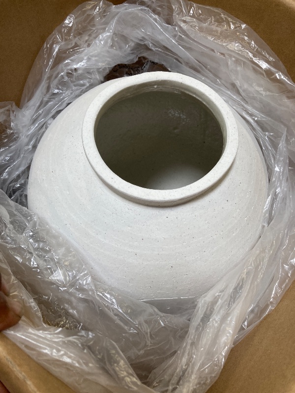 Photo 1 of Ceramic Rustic Vase, 10.8 Inch Farmhouse Minimalist Tall Flower Vase for Table, Living Room, Home Decor, Bathroom, Holiday, Wedding, Set of 1, Sandstone White 