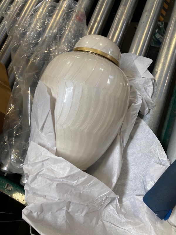 Photo 1 of AspenStudio White Pearl Cremation Urn in Oval Shape for Human Cremation Ashes Handcrafted Funeral Memorial Urn 