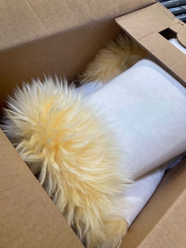 Photo 1 of Premium Genuine Sheepskin Rug Camel Real Australia Sheepskin Natural Lambskin Fur Area Rug Seat Covers for Kids Bedroom Sofa Chair Cover Pets Dogs Mat Double Pelt/2' x 6' Banana Yellow 