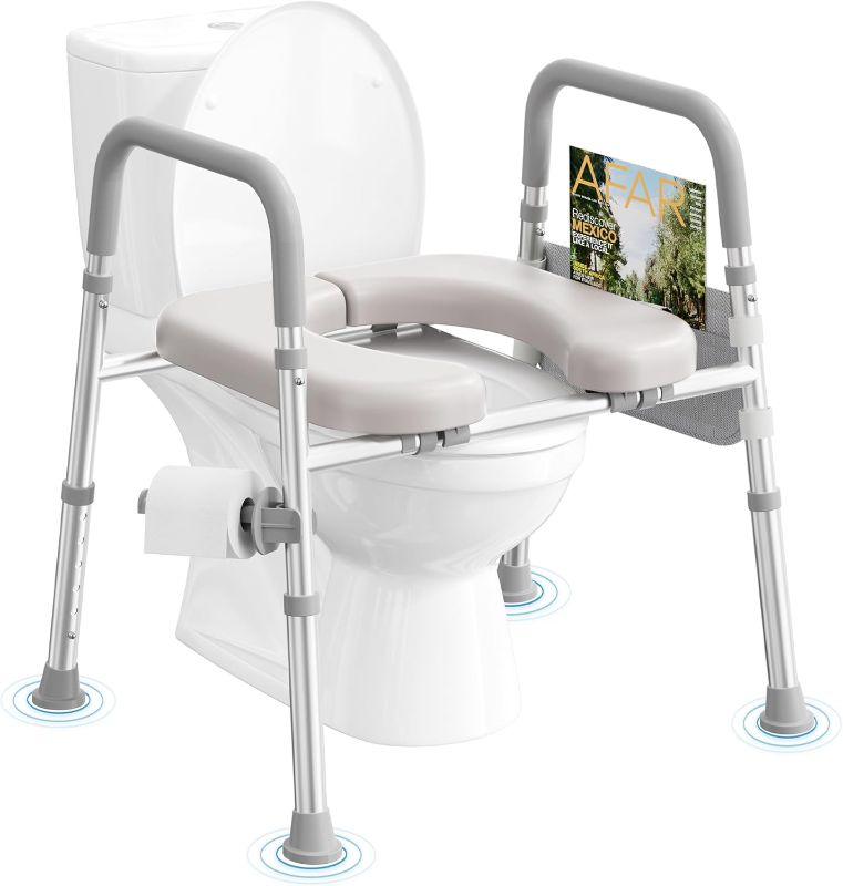 Photo 1 of HOMLAND Raised Toilet Seat with Handles, Toilet Seat Riser for Seniors, Adjustable Height & Width, 400lb Elevated Handicap Toilet Seat, Fit Any Toilet, Grey
