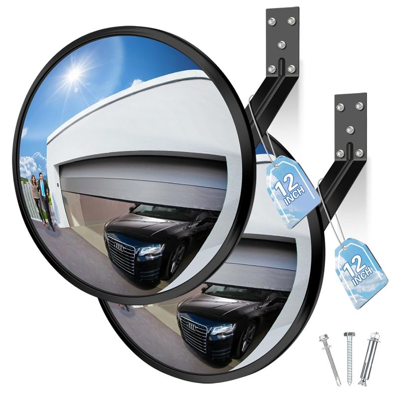 Photo 1 of 12 inch Acrylic Convex Mirror, Adjustable Wide Angle View Indoor Security Mirror, Corner Security Blind Spot for Warehouse, Office, Parking Garage and Traffic Safety