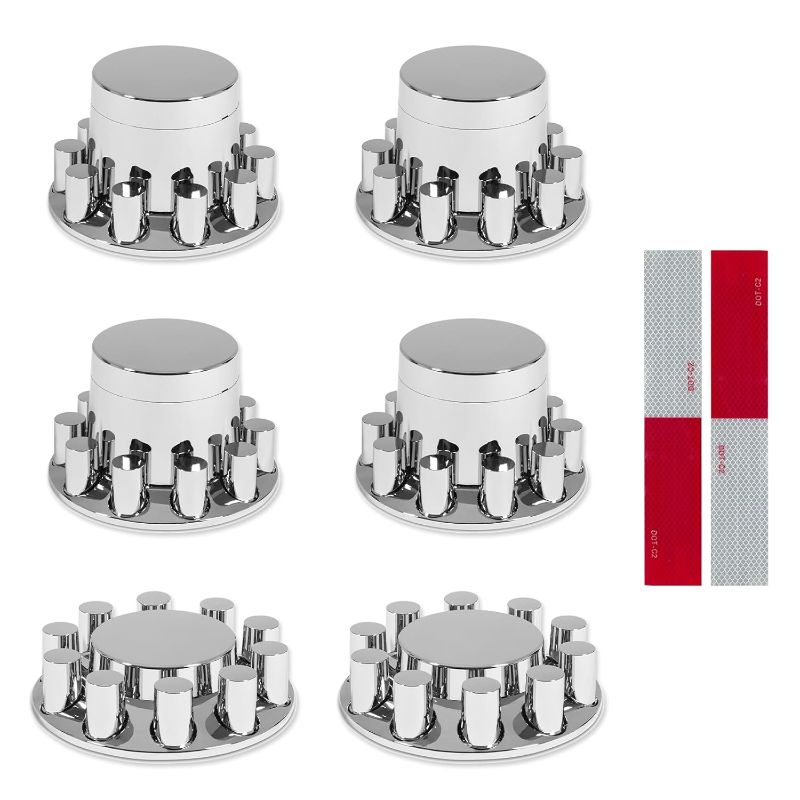 Photo 1 of 32/33mm Semi Truck Lug Nut Covers Wheel Covers Kit with 2 Front & 4 Rear, ABS Chrome Plastic Srcew-On Lug Nut Covers with Installation Tool, Flat Top Removable Hub Caps Kit for Semi Truck Trailer