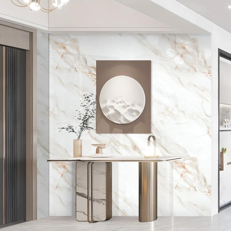 Photo 1 of 2.4mm Thick Marble Contact Paper for Countertop Peel and Stick Wallpaper for Cabinets Self Adhesive Waterproof Removable White Wall Paper Roll Kitchen Bathroom Walls Furniture 23.62" x 110.24"