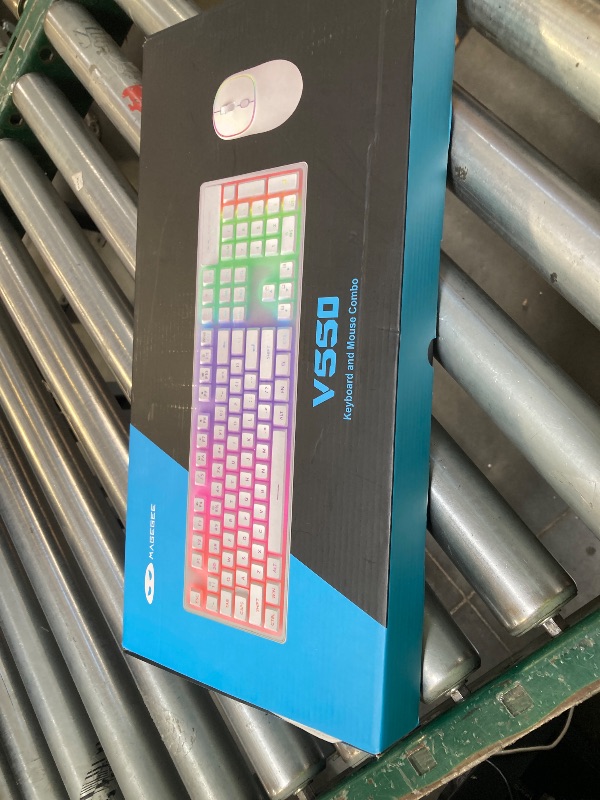 Photo 1 of MageGee V550 Wireless Gaming Keyboard and Mouse, 2.4G Full-Sized RGB LED Computer Keyboards with Transparent Shell, Rechargeable Quiet Cordless Mouse & Keyboard Combo for Laptop/PC/Desktop (Purple)