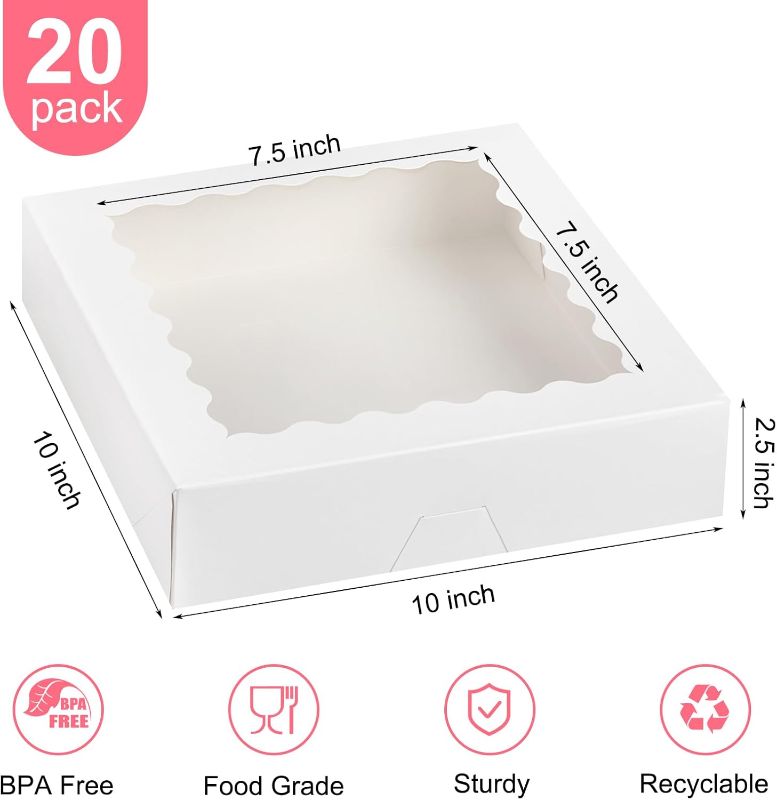Photo 1 of Kucoele 10 PCS Pie Boxes, 10 x 10 x 2.5 Inches Bakery Boxes with Window, Auto-Popup Cookie Boxes White Treat Boxes for Chocolate Strawberries, Pastries, Muffins, Donuts