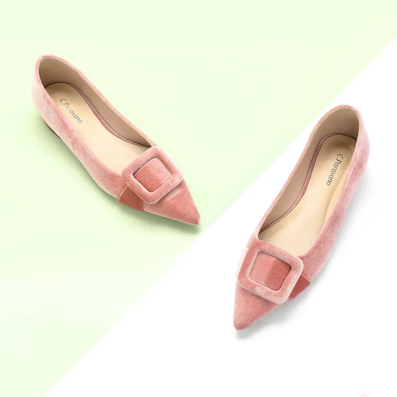 Photo 1 of Square Buckle Velvet Flats (Aida) size 39
