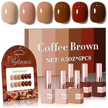 Photo 1 of Double Rhythm 6 Pcs 15 ML Gel Polish Set Same Color Same Bottle Soak Off Gel Polish Kit Nail Art Manicure Salon DIY at Home for Women (Coffee Brown Nude Red Beige Pink-T6-5)
