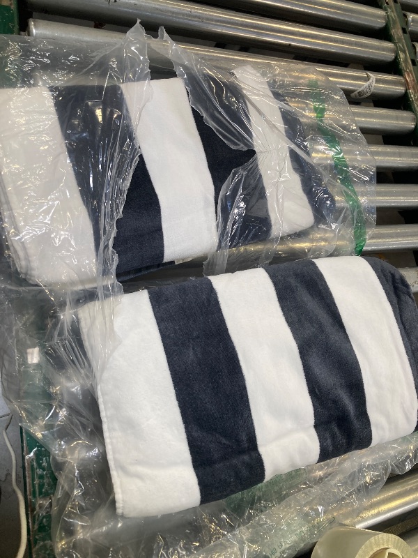 Photo 1 of Exclusivo Mezcla 2 Pack Cotton Oversized 35x70 Inches Cabana Stripe Beach Towels, Super Absorbent Soft Plush Pool Bath Towel (Charcoal Grey)
