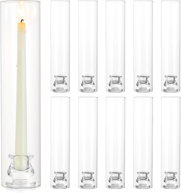 Photo 1 of Hurricane Candle Holder Thickened Cylinder Covers 10 Pcs Taper Candle Sticks Holder Glass Tall Candlesticks Holders Centerpiece for Wedding Dining Table