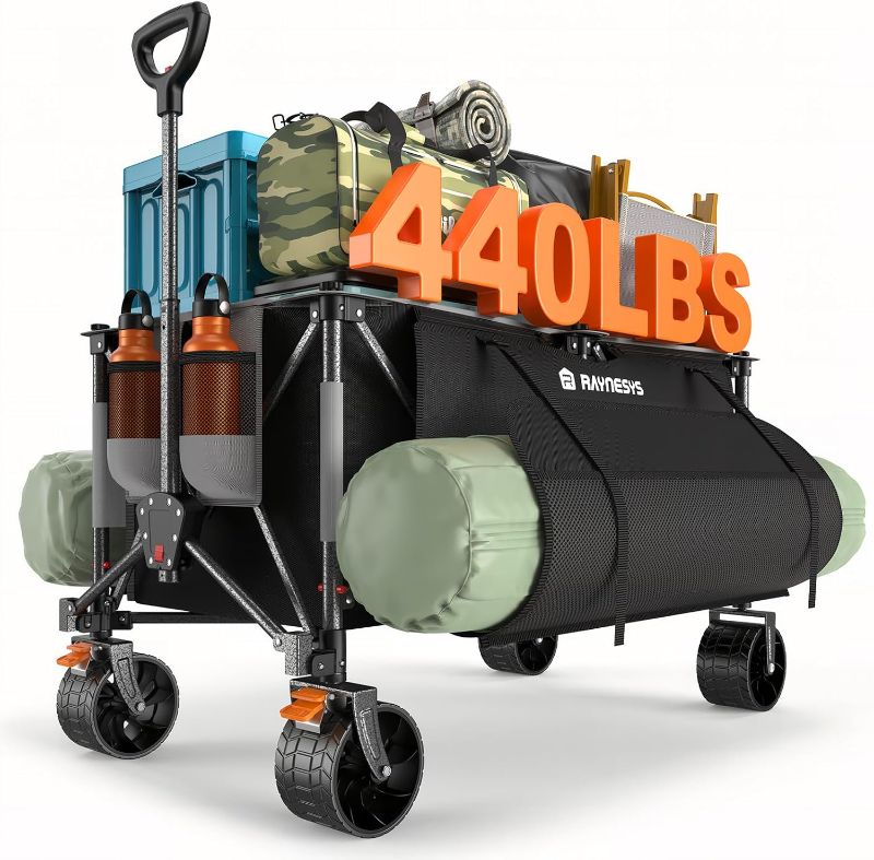 Photo 1 of 300L Collapsible Wagons Cart with Wheels Foldable, 440lbs Heavy Duty Folding Wagon, Upgraded Effortless Elegance, Foldable Wagon for Sports Beach Grocery Camping, Black & Gray