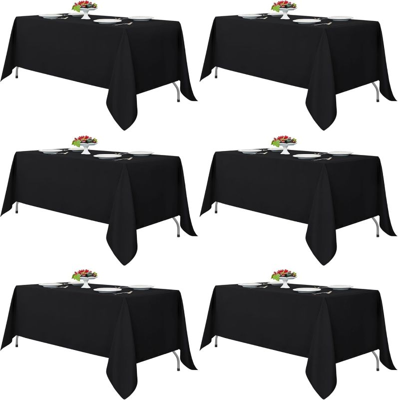 Photo 1 of 10 Packs Tablecloth 90 x 156 Inch, Black Polyester Table Cloth for 8ft Rectangle Tables, Stain and Wrinkle Resistant Washable Fabric Table Cover for Wedding Banquets Parties Buffet Dining Table