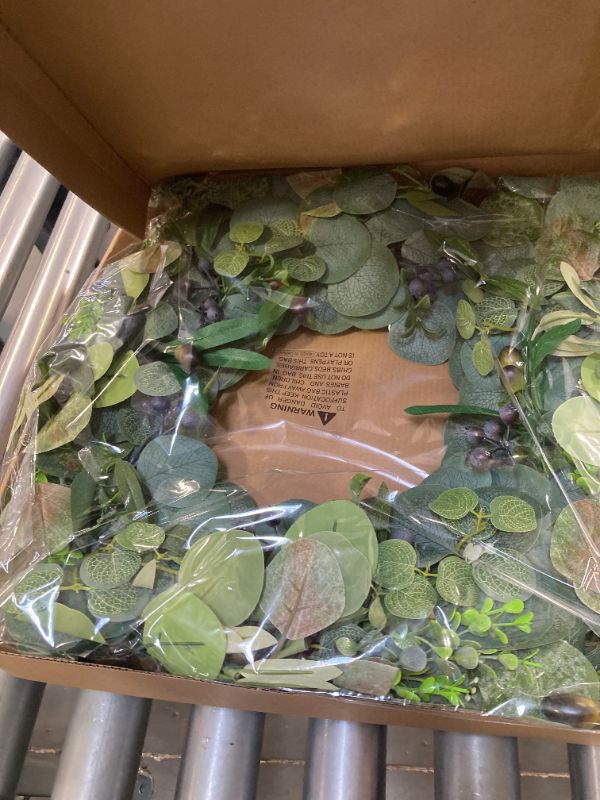 Photo 1 of 24 Inch Eucalyptus Wreath for Front Door – Green Spring Summer Wreath with Olive Leaves & Berries – Handmade Year-Round Door Decor by EZsenses