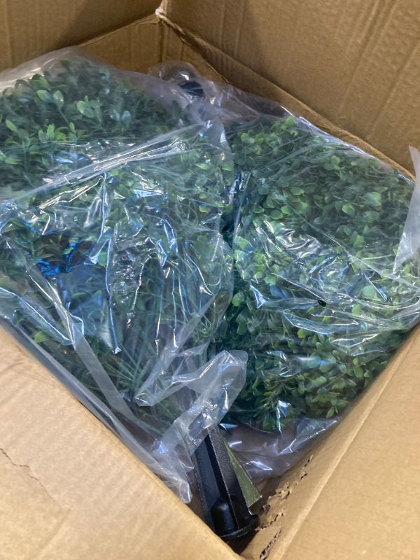 Photo 1 of 28" Artificial Boxwood Topiary Ball Trees with Ground Spike for Outdoor,Set of 2 UV Resistant Artificial Shrub Bushes,Artificial Plants,Fake Boxwood Plants for Indoor, Garden, Yard,Patio Décor